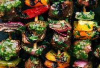 Steak Skewers with Fresh Basil Dressing