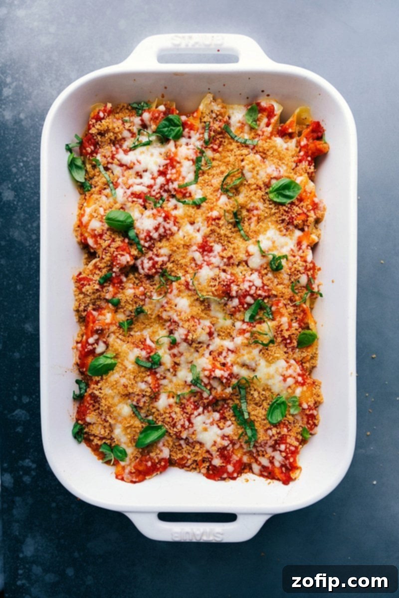 Chicken Parm Stuffed Shells Ready for Serving Warm and delicious meal, ready to be served.
