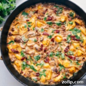 Sausage Tortellini Bake fresh out of the oven.