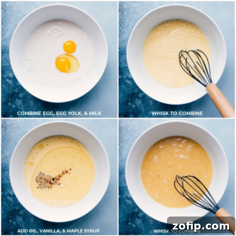Process shot: Whisking liquid ingredients together in a bowl for baked oatmeal.