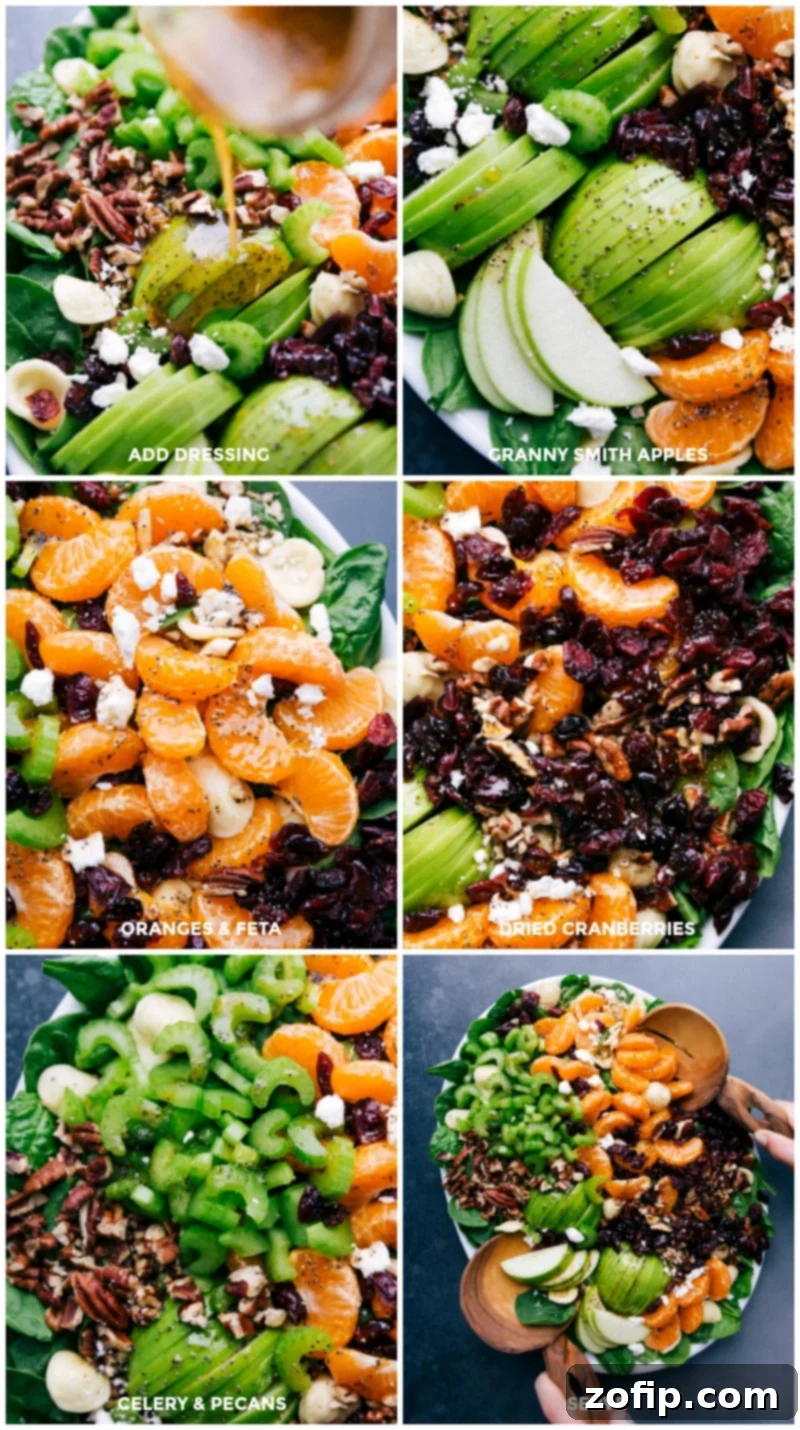 Golden Harvest Pasta Crunch 2 Close-up process shots of the poppyseed dressing being poured over the Autumn Crunch Pasta Salad, highlighting each fresh ingredient.