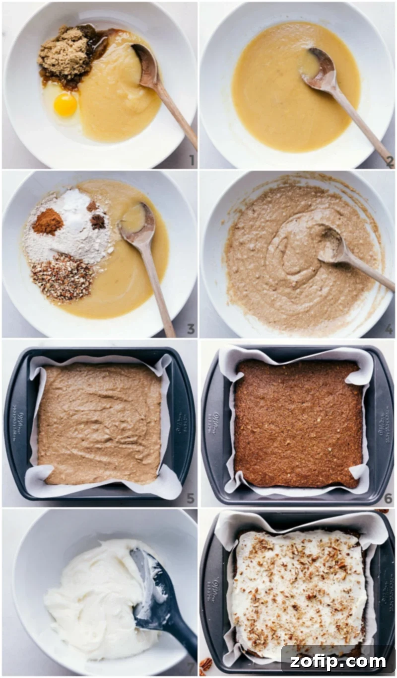 The Complete Process of Baking Applesauce Cake Detailed step-by-step guide from mixing ingredients to baking and finally frosting a delicious applesauce cake.