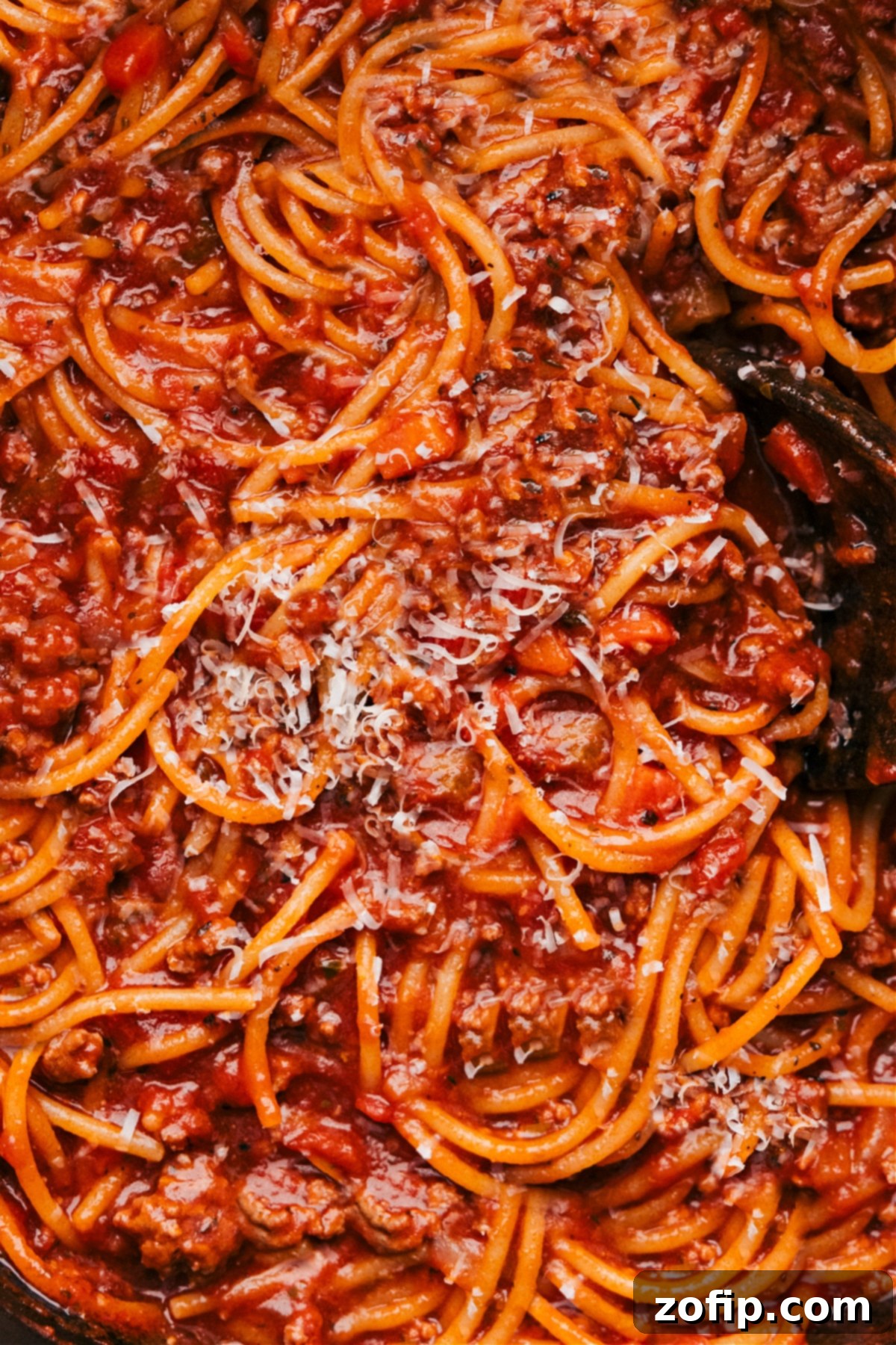 The Best One Pot Spaghetti Served The finished One Pot Spaghetti dish, ready to be served in a large pot.