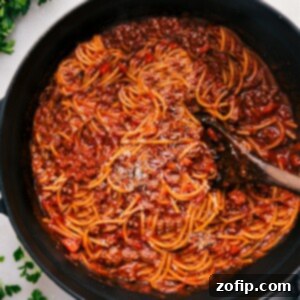 Effortless One-Pot Spaghetti 2 One Pot Spaghetti freshly cooked in the pot.