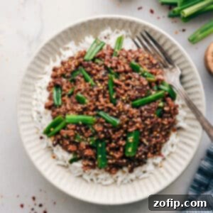 A dish of Mongolian Ground Beef, ready to be served