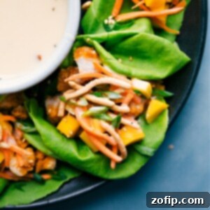 A finished Asian Chicken Lettuce Wrap on a plate