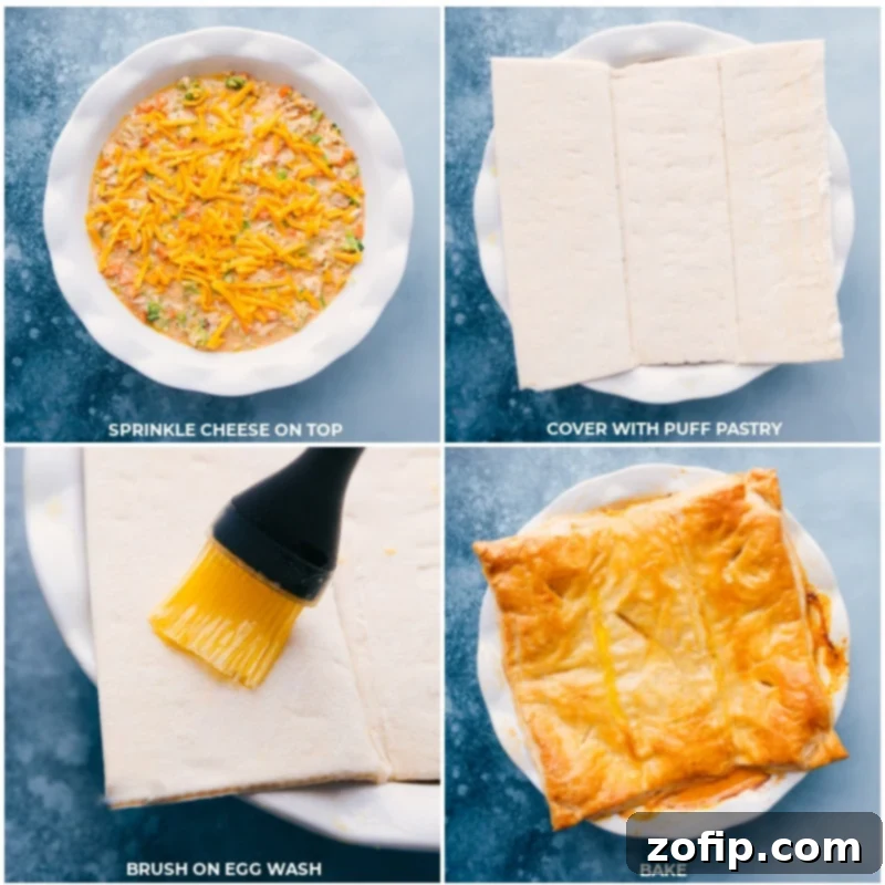 Golden Crusted Broccoli And Cheddar Delight 3 A slice of Broccoli Cheddar Pot Pie being lifted from the dish, revealing the thick, creamy filling and golden crust.