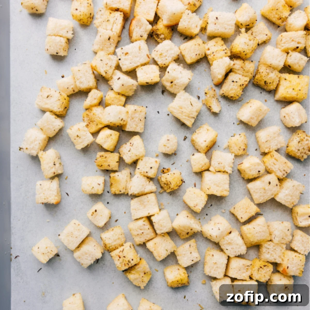 How To Make Homemade Croutons Homemade croutons spread on a sheet pan, perfectly coated in olive oil and seasonings, ready to be roasted to a golden crisp.