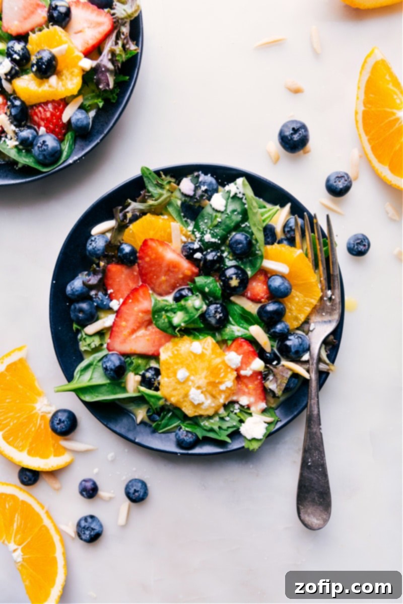 Beautifully Dressed Salad with our Favorite Citrus Vinaigrette Overhead image of a fully dressed salad