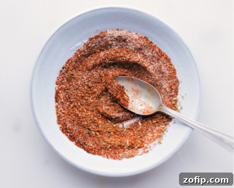 Overhead image of Taco Seasoning all mixed together in a bowl, ready for use.