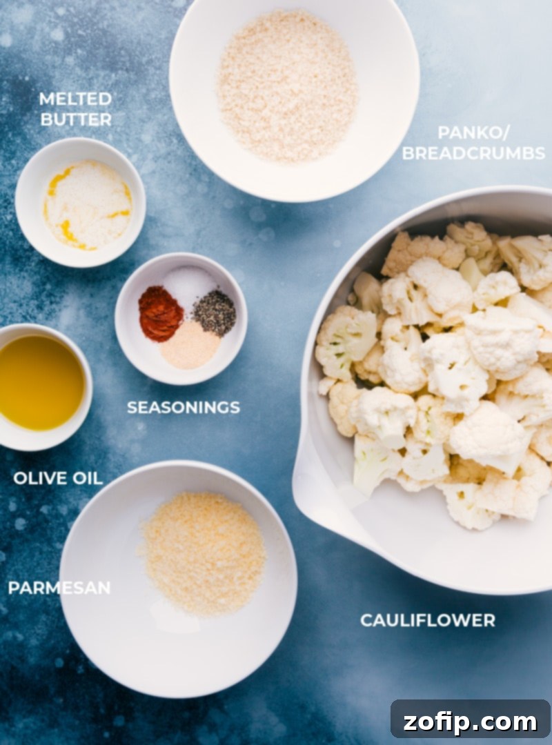 Ingredients for roasted cauliflower laid out on a table