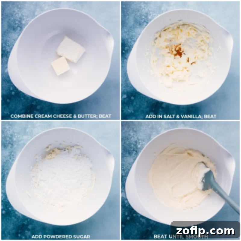 Process shots displaying the steps involved in making the creamy frosting for Crumbl Oreo Cookies.