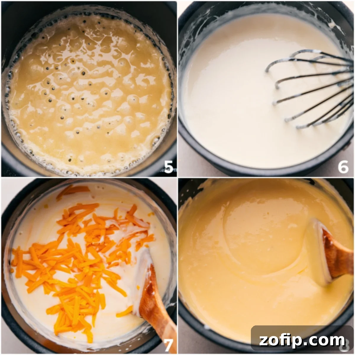 The luxurious cream sauce, perfectly whisked and thickened, ready to be incorporated into the cauliflower soup, promising a rich and velvety texture.