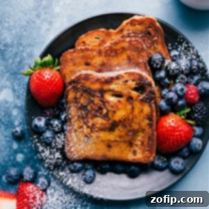 Golden Griddle Delights 2 Cinnamon-sugar French toast plated with toppings