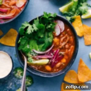A vibrant bowl of 30-minute Pozole with fresh toppings