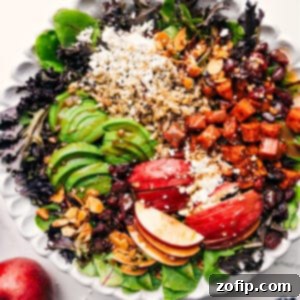 Beautiful Fall Salad with Roasted Sweet Potatoes and Lemon Balsamic Dressing