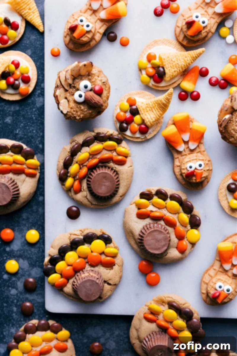The Best Easy Thanksgiving Cookies Recipe A collection of various holiday treats and Thanksgiving desserts beautifully arranged.