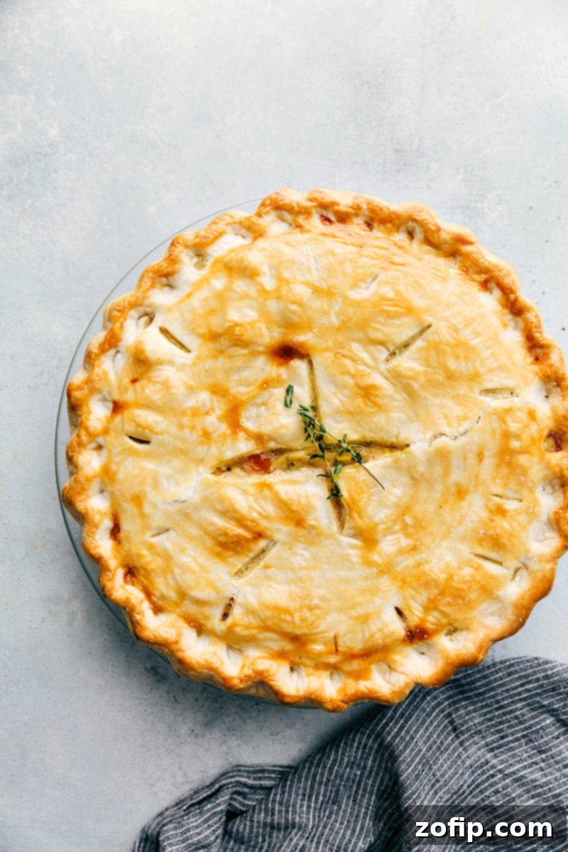 Ham Pot Pie fresh out of the oven, with a perfectly golden and flaky crust.