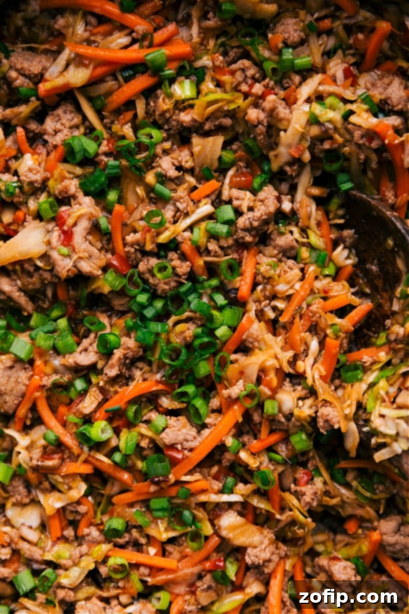 Up-close overhead image of Ground Turkey Bowls ready to be enjoyed, highlighting the textures and saucy goodness.