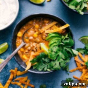 Creamy White Turkey Chili 3 A close-up of a bowl of White Turkey Chili.