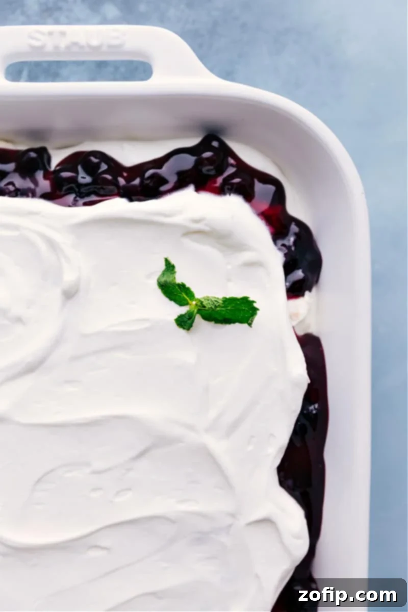 Closeup view of Blueberries and Cream Cake Trifle showcasing its delicious layers