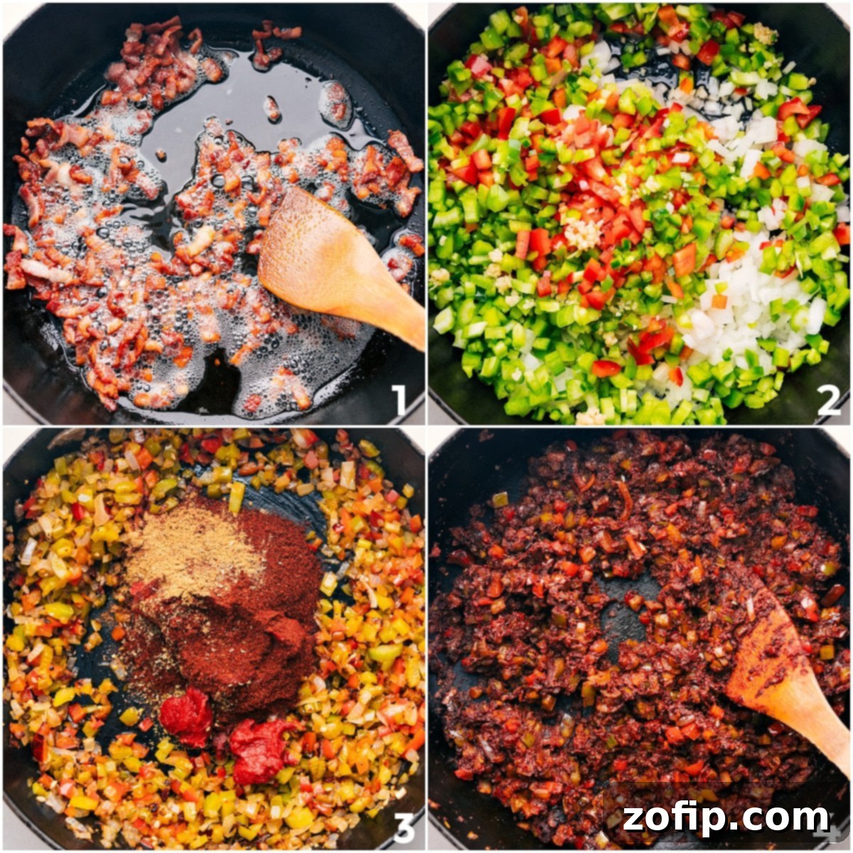 Sautéing vegetables and browning meat in a large skillet before adding to the slow cooker for maximum flavor development.