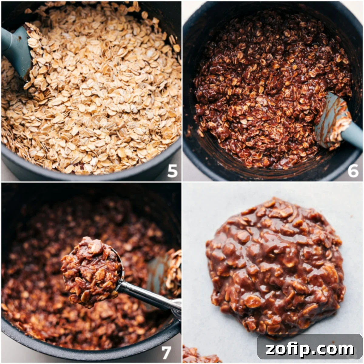 The Easiest And Best No Bake Cookies Recipe The process of adding oats to the rich chocolate-peanut butter mixture and then scooping individual portions onto parchment-lined baking sheets for the easiest and best no bake cookies.