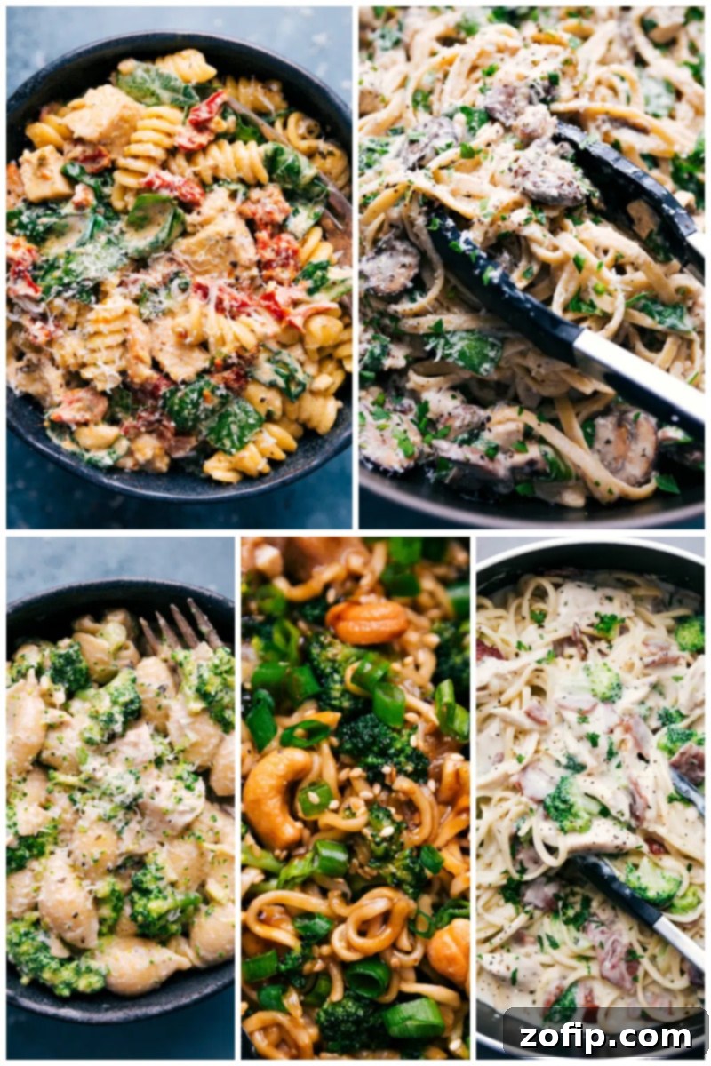 Images of 5 delectable chicken pasta dishes for family meals