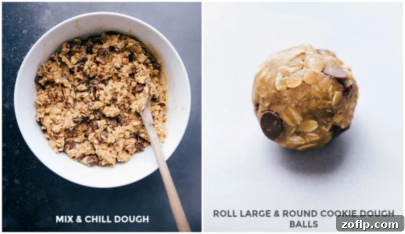 Cookie Dough Preparation - Ready to Chill and Shaped into Balls Dough ready to chill and dough rolled into large round balls.