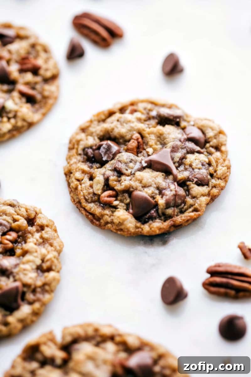 Freshly Baked Oatmeal Pecan Cookies - Ready to Enjoy The finished dessert, full of delicious and complementary flavors, ready to be enjoyed right out of the oven.