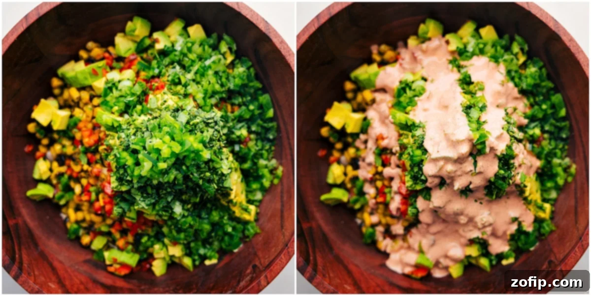 How To Make Easy And Delicious Mexican Street Corn Chicken Salad Sandwiches Combining all the ingredients and dressing in one large bowl for this Mexican Street Corn Chicken Salad recipe.