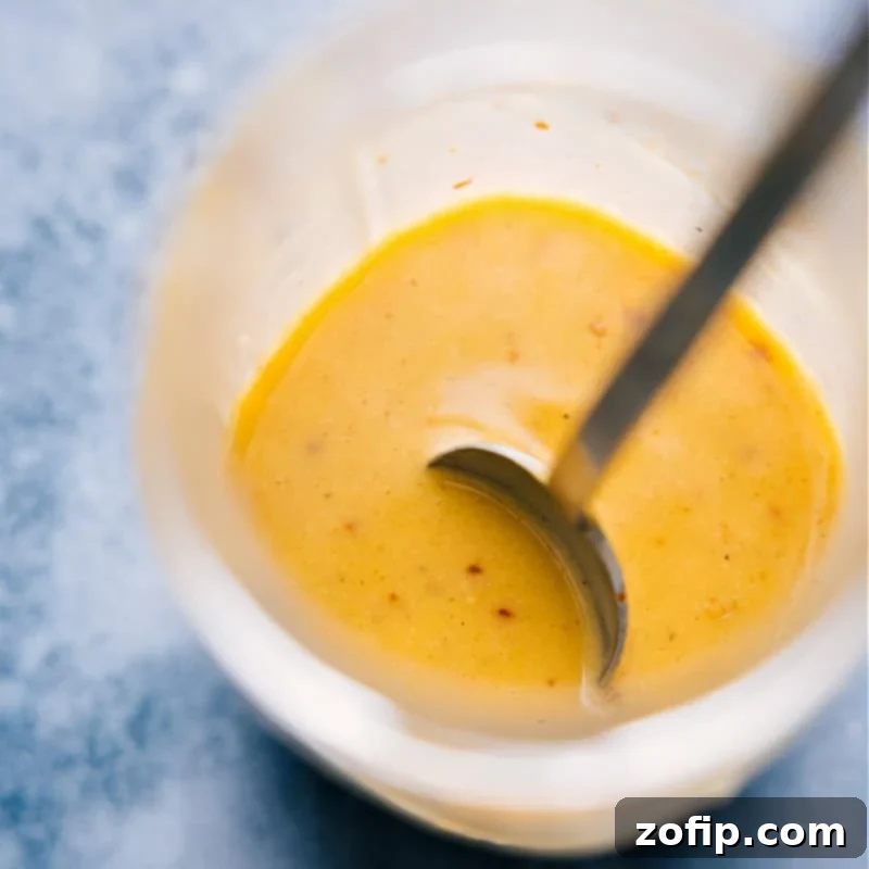 Close-up overhead image of the hot honey mustard sauce in a jar