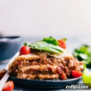 Stacked Tortilla Bake 2 A top-down view of a fully assembled and baked Tortilla Pie, ready for serving.