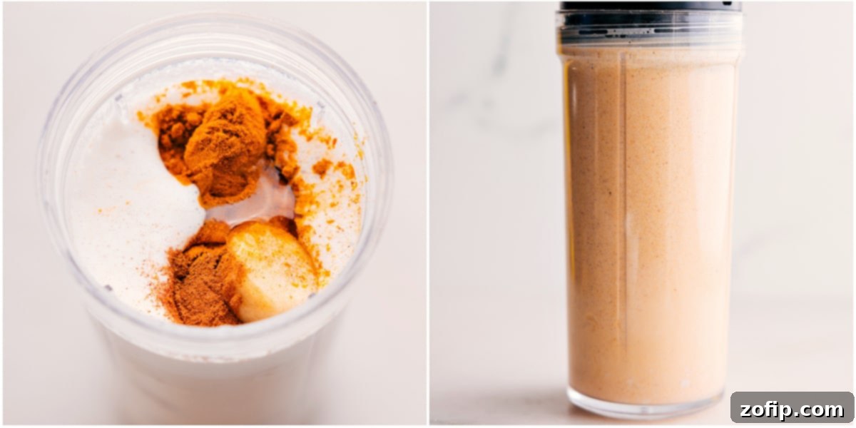 Blending Your Golden Milk Smoothie to Perfection All the remaining ingredients being added to the blender for the Golden Milk Smoothie, showcasing the blending process.