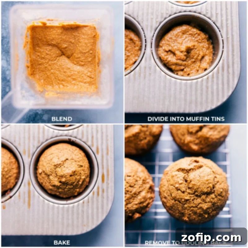 Easy Healthy Carrot Muffins: Batter transferred to muffin tins, baked to perfection as a vegan, gluten-free, dairy-free treat. Blended healthy carrot muffin batter being carefully scooped into a generously greased muffin tin, preparing for baking. The rich orange color of the batter is visible.