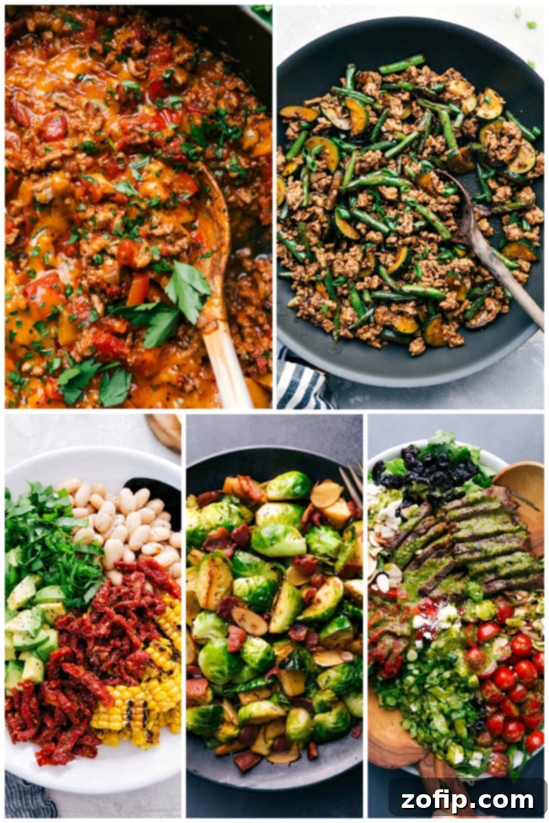 A tempting array of delicious Keto recipes ready to inspire your low-carb cooking. Collage of diverse and delicious Keto recipes including meats, salads, and vegetables.