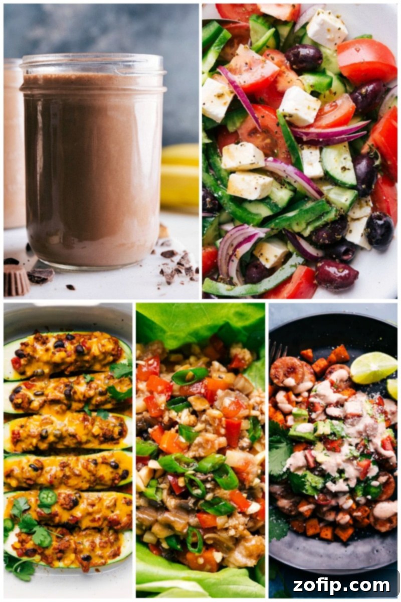 Variety of easy-to-make Keto dishes for your culinary inspiration. Third collage of diverse keto meal ideas including salads and main dishes.