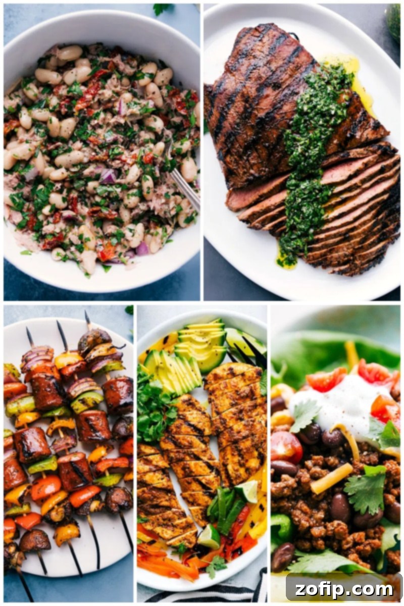 More visually appealing Keto recipes to inspire your cooking. Fourth collage of keto-friendly dishes featuring grilled items and hearty meals.