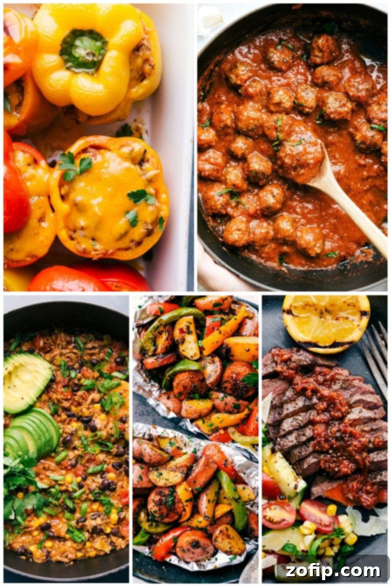 Variety of appealing Keto-friendly meals for easy cooking. Fifth collage featuring keto dinners and hearty bowls.