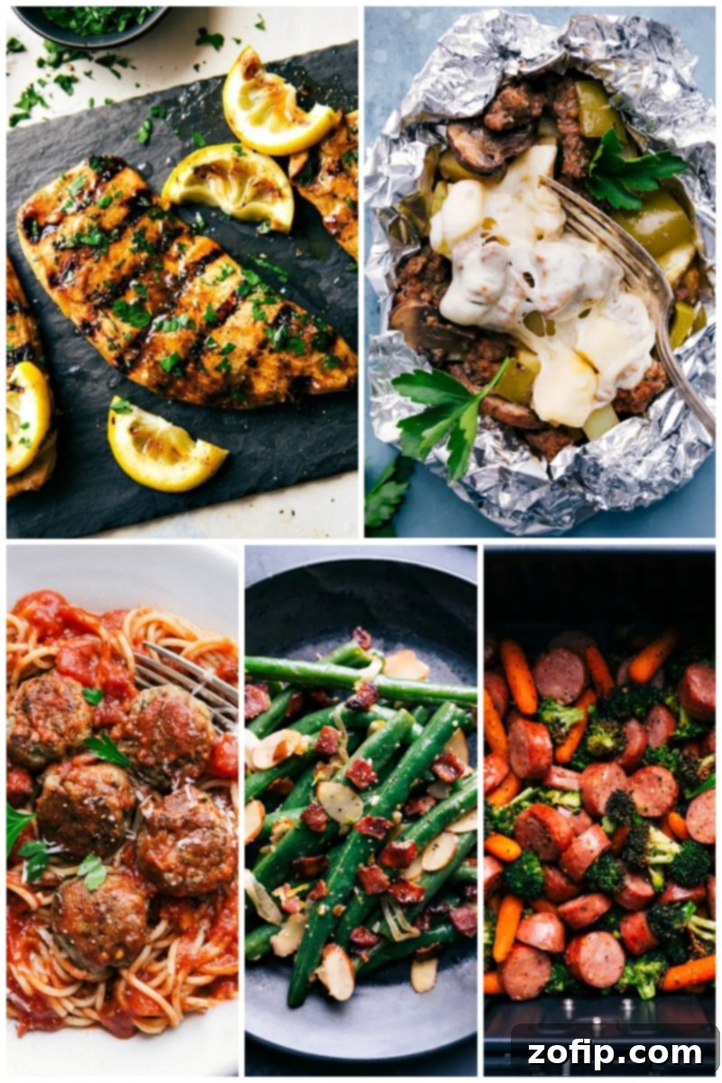 More great Keto meal ideas for a low-carb lifestyle. Eighth collage of various Keto recipes for meal inspiration, including grilled chicken and foil packs.