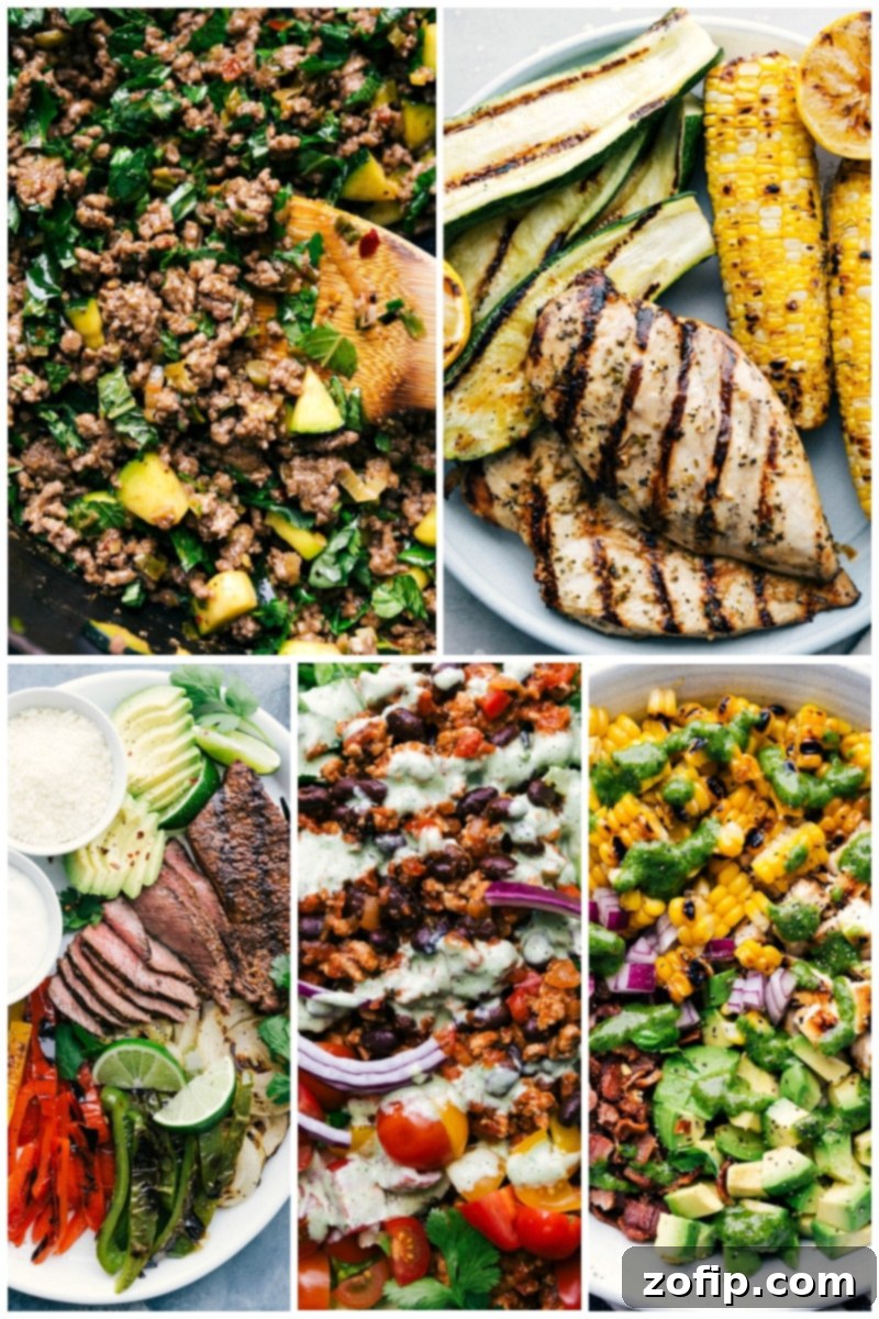 More Keto recipe ideas for delicious and healthy eating. Ninth collage of various keto-friendly dinners and bowls for daily meal planning.