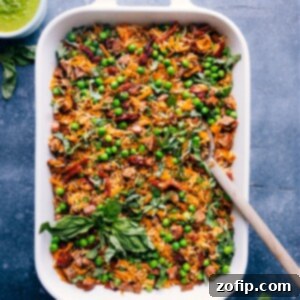 One-Pan Pesto Rice with smoked chicken sausage, tender rice, and vibrant veggies