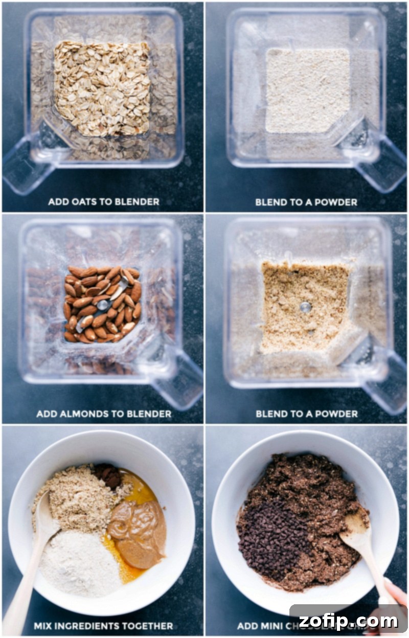 High-Protein Chocolate Bliss Balls 4 A bowl of chocolate protein ball dough with ingredients around it