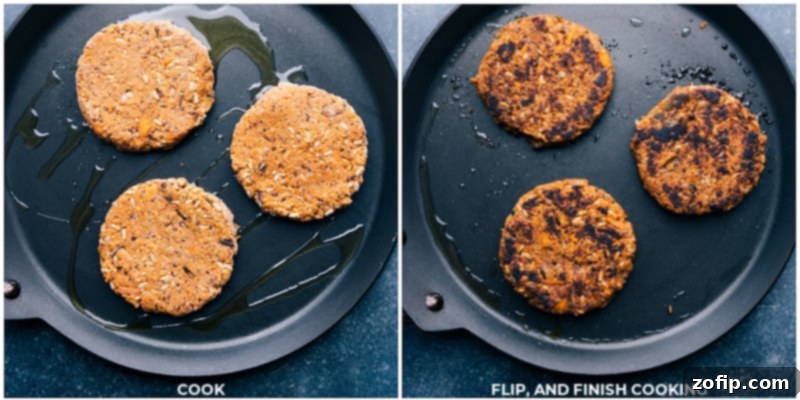 Fresh Sweet Potato Black Bean Burger patties ready for cooking, showcasing their firm and well-formed shape.