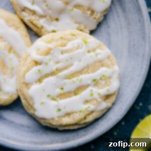 Zesty Lime Cookies 3 Delicious Lime Cookies with a bright green lime glaze and a sprinkle of zest.