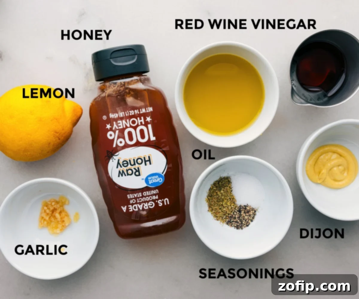 All the ingredients for the homemade lemon dressing for Cucumber Feta Salad.