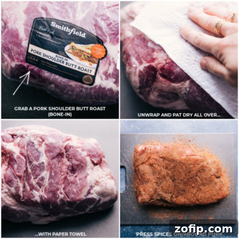 Process shots of Cafe Rio sweet pork recipe-- images of the pork being prepped and spices being rubbed on it, ensuring full flavor penetration.