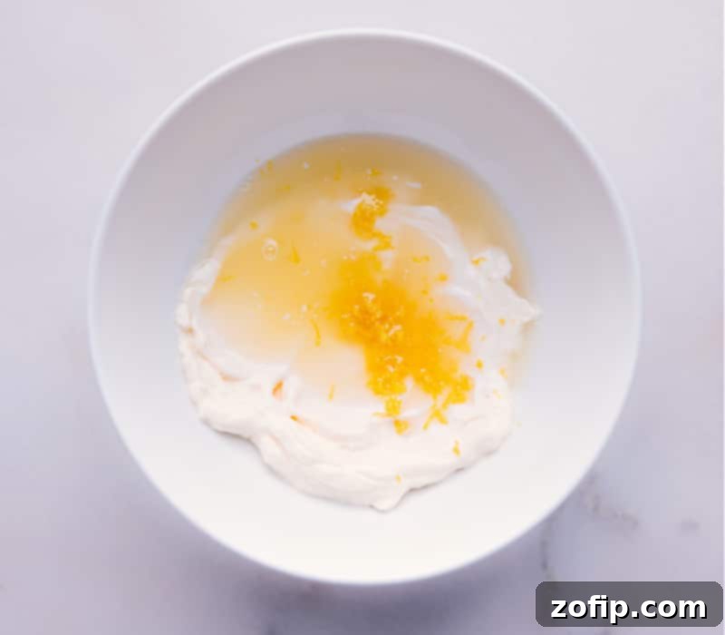 A series of process shots showing various ingredients being added into a mixing bowl, illustrating the easy steps to make homemade Tartar Sauce.