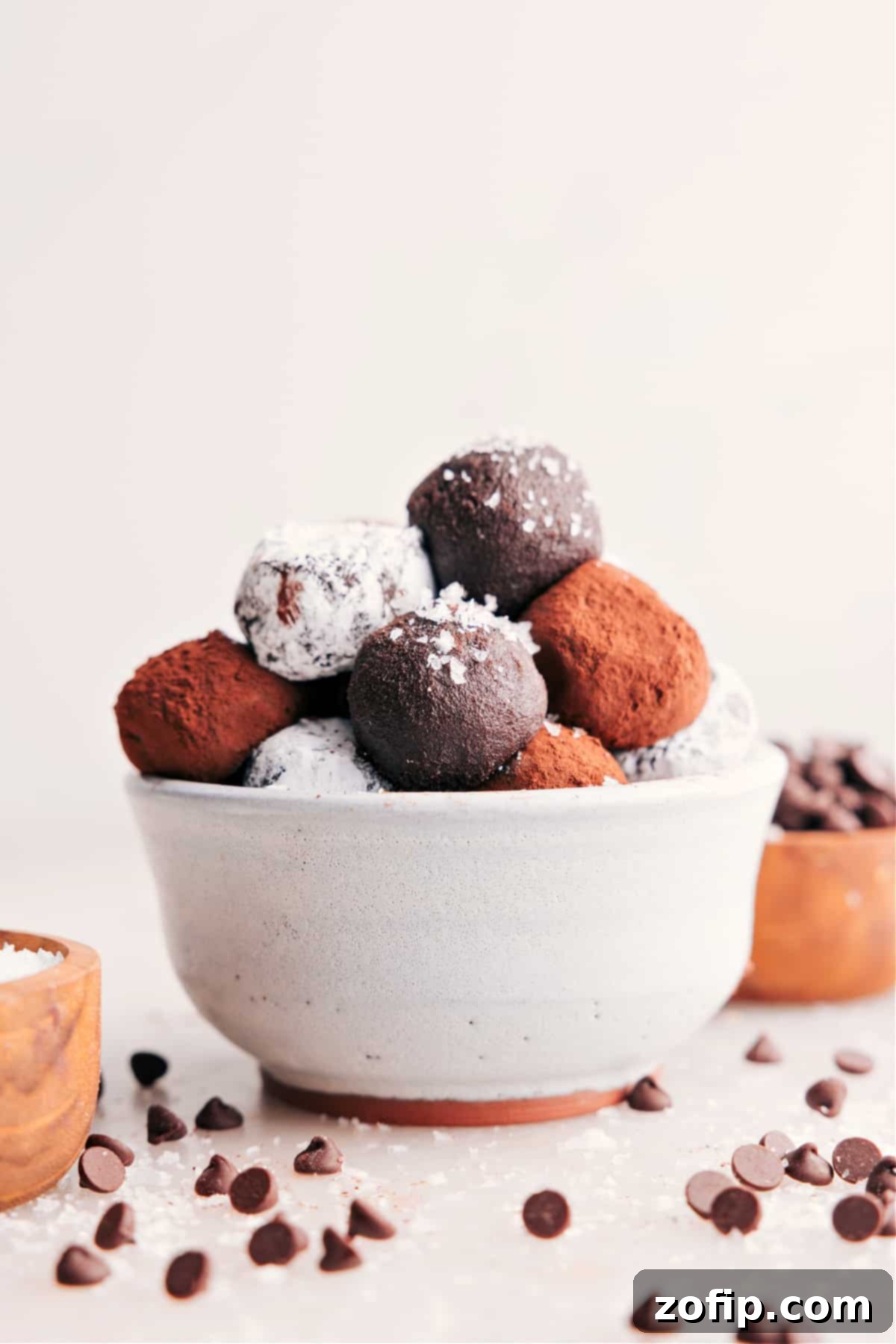 A beautifully arranged plate of homemade dark chocolate truffles, some coated in cocoa powder and others in shredded coconut, ready to be enjoyed.