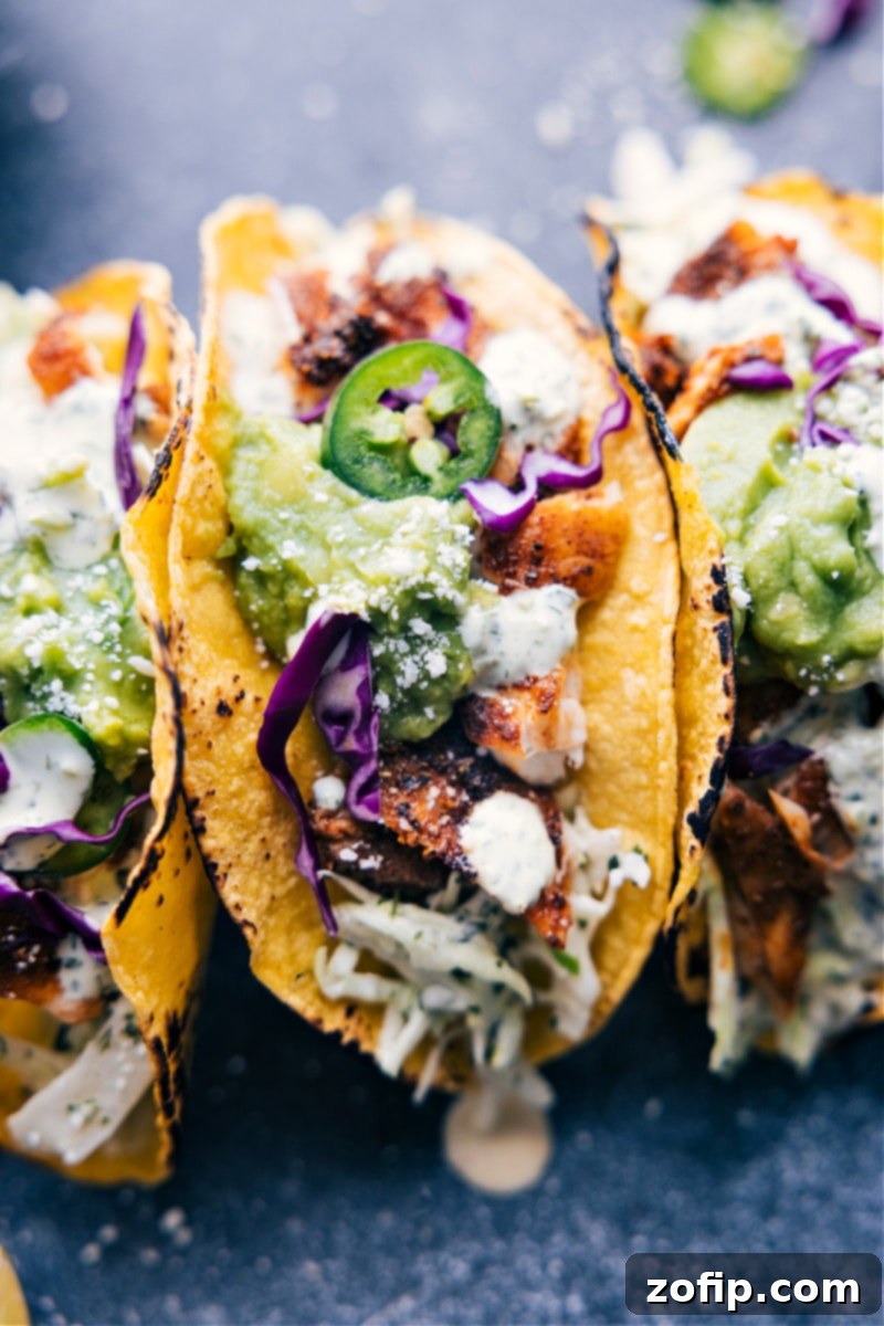 Overhead image of Tilapia Fish Tacos with fresh toppings